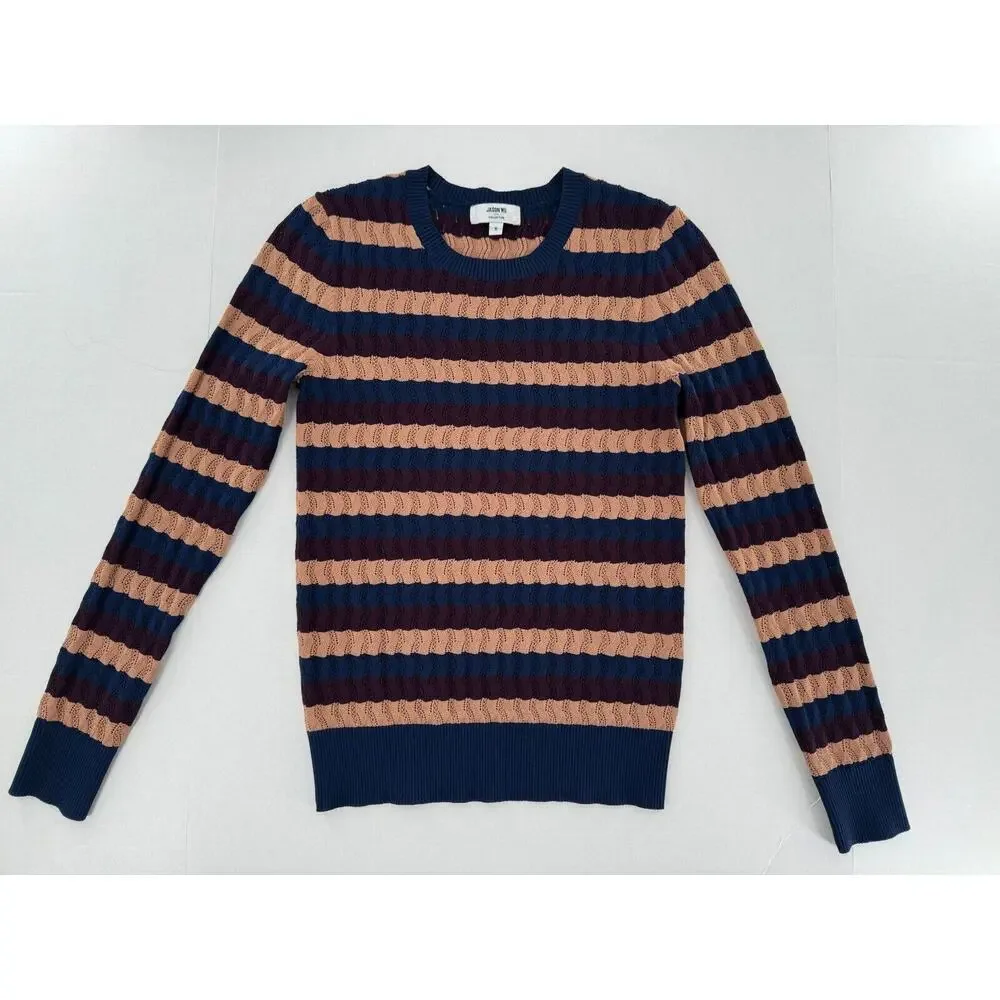 Jason Wu Collective Sweater Sz S Striped Eyelet Crochet Academia Preppy Fitted​​ - Picture 3 of 16